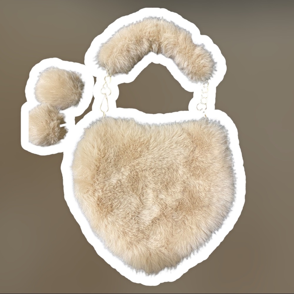 Beige fur purse with gold